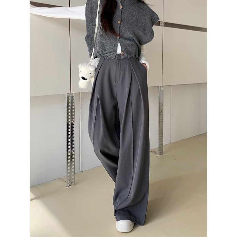 レディースワイドパンツ ボリューミータック入り ドレープパンツ