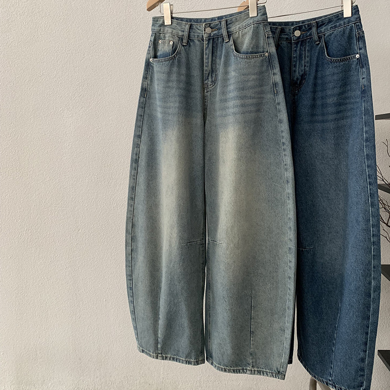 レディースワイドパンツ レディースデニムワイドパンツ ゆったりロング丈 全2色