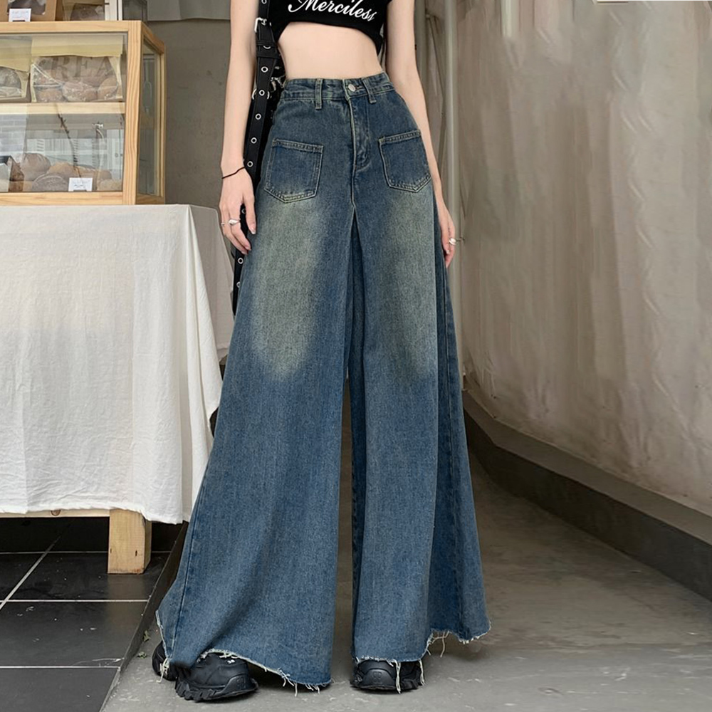 レディースワイドパンツ レディース デニムワイドパンツ 韓国風美脚フレア