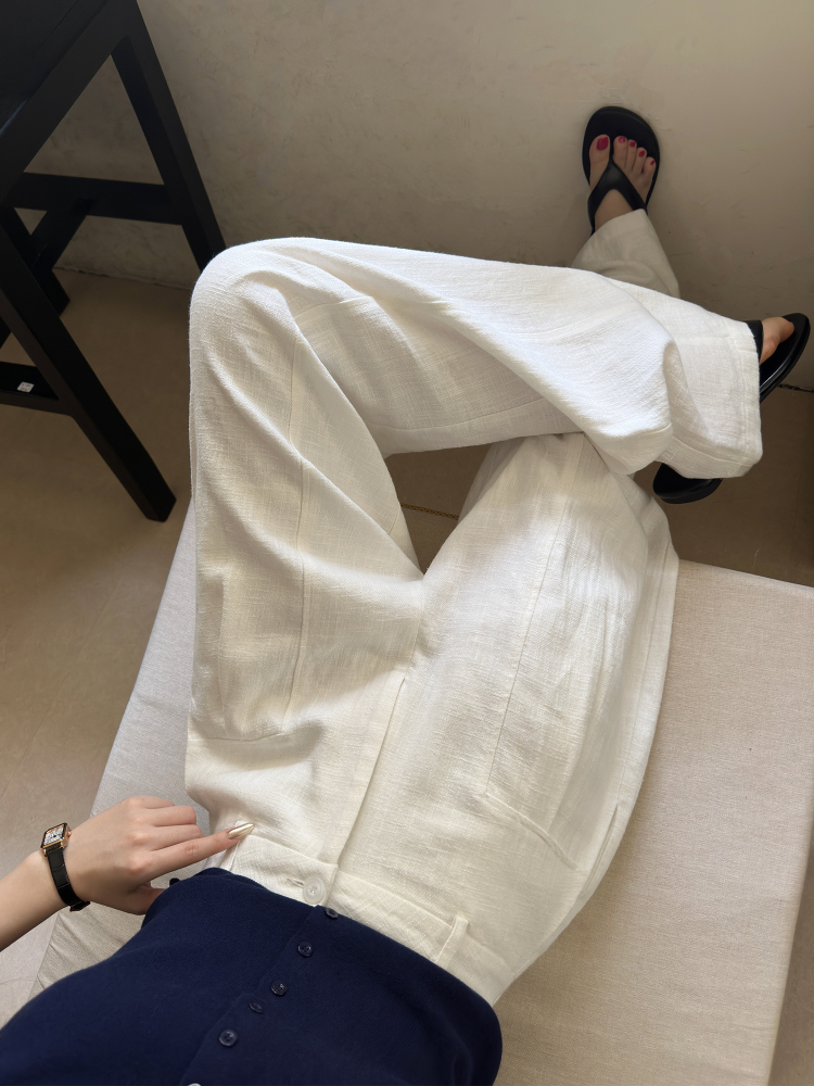 レディースワイドパンツ 麻素材のゆったりワイドパンツ