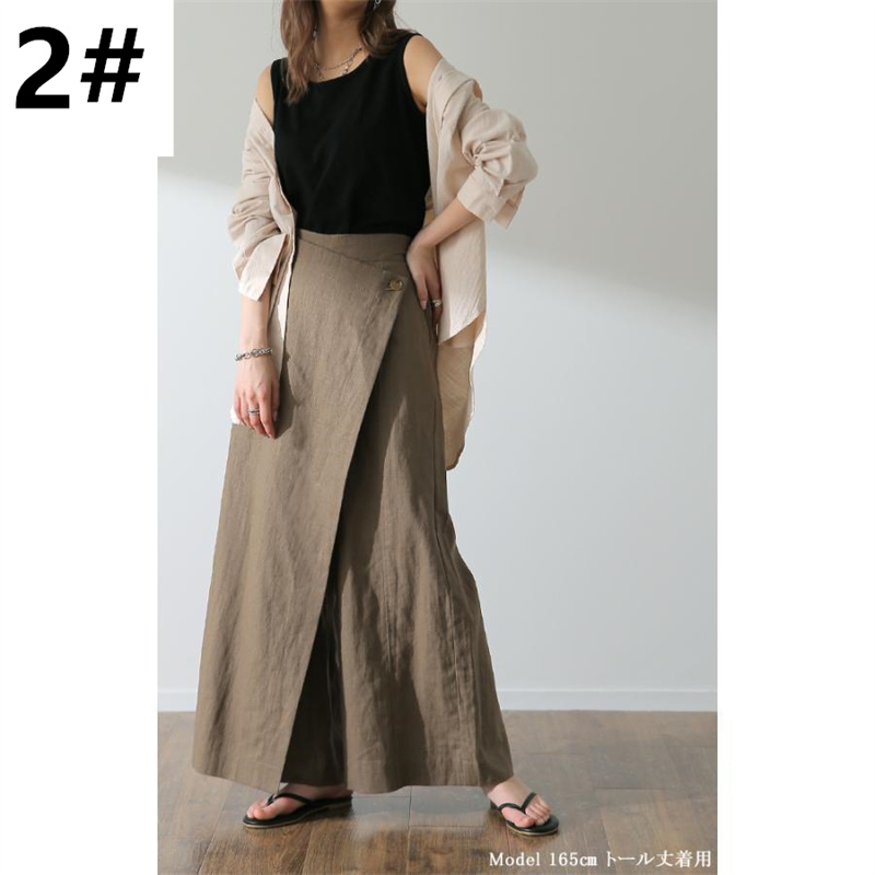 レディースワイドパンツ 夏新作 麻風ワイドパンツ ロング丈 体型カバー 通勤対応 レディース
