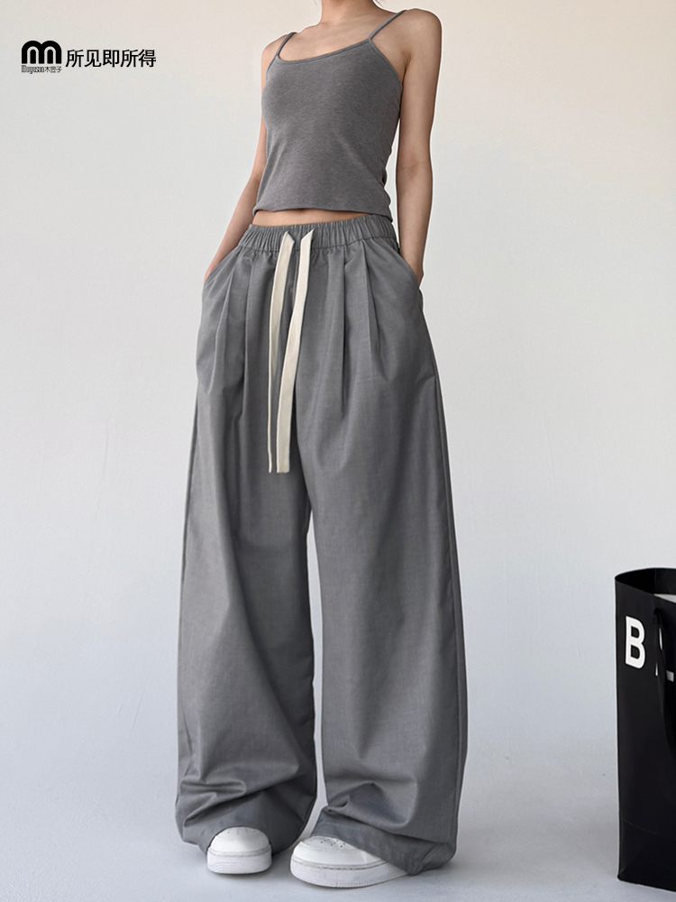 レディースワイドパンツ リボン付きゆったりチノワイドパンツ