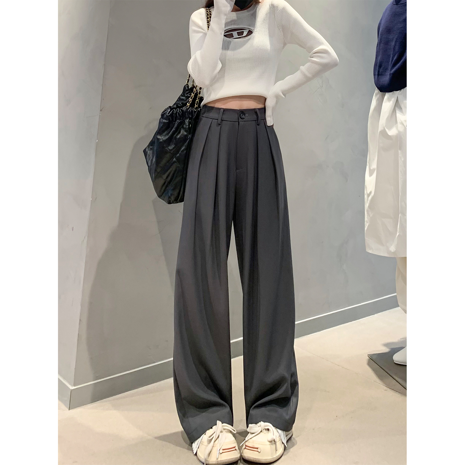 レディースワイドパンツ すっきりシルエット タック入りフォーマルパンツ