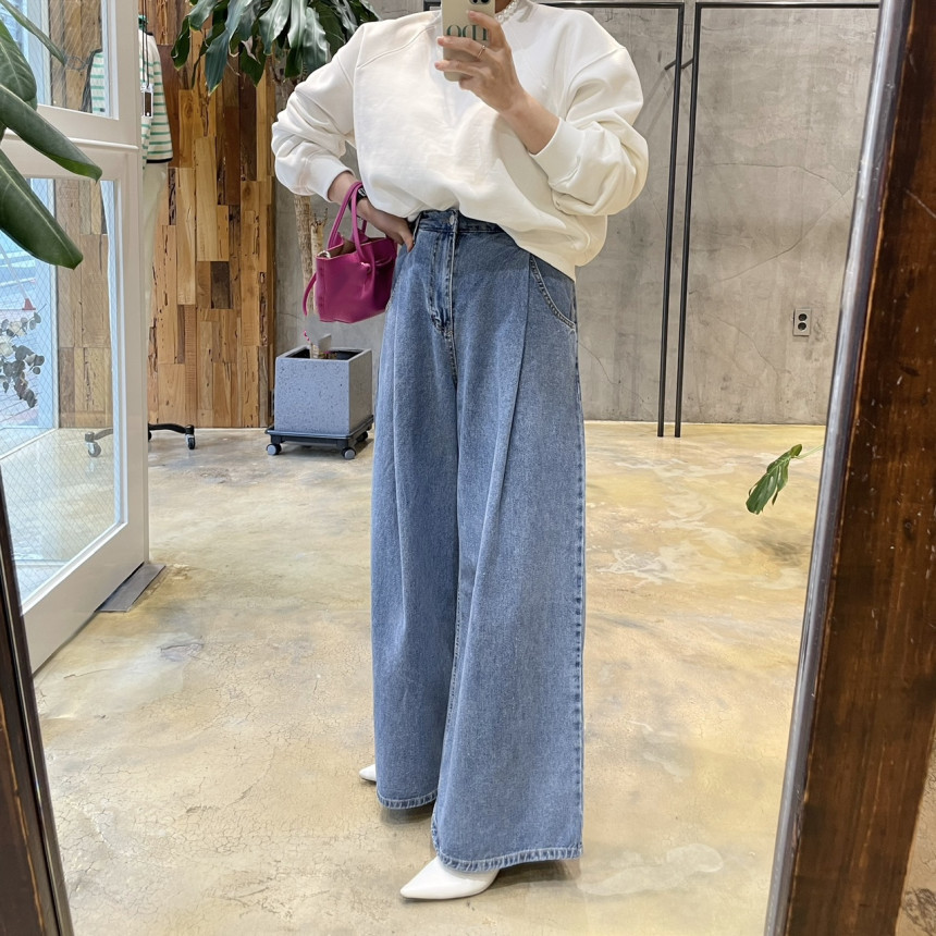レディースワイドパンツ ハイウエストデニムワイドパンツ体型カバー大きいサイズ