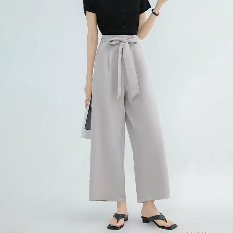 レディースワイドパンツ リボン付ハイウエストガウチョパンツ美脚ワイドボトムス全12色