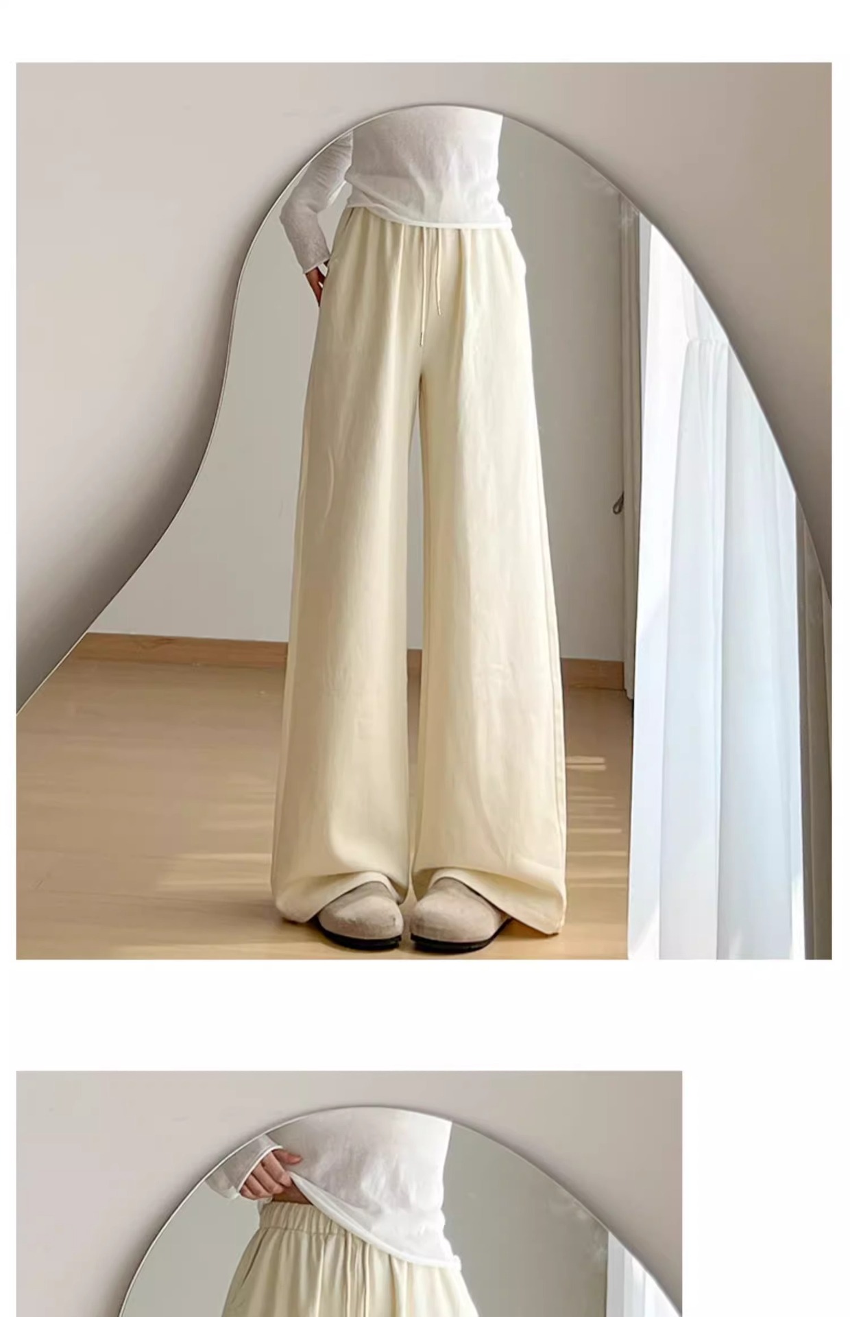 レディースワイドパンツ ゆったり上質リネン風ストレートパンツ