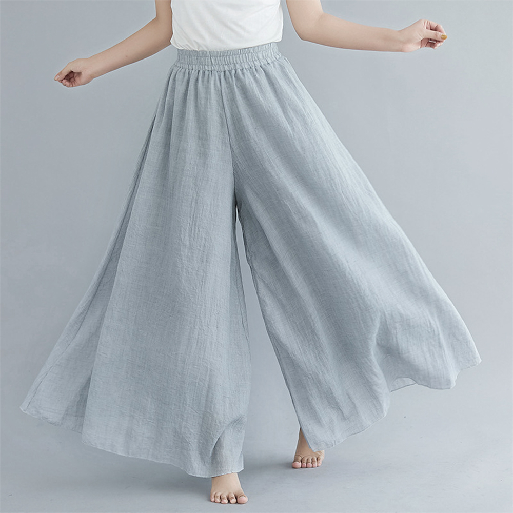 レディースワイドパンツ 綿麻風ガウチョパンツ ゆったり春夏ワイド