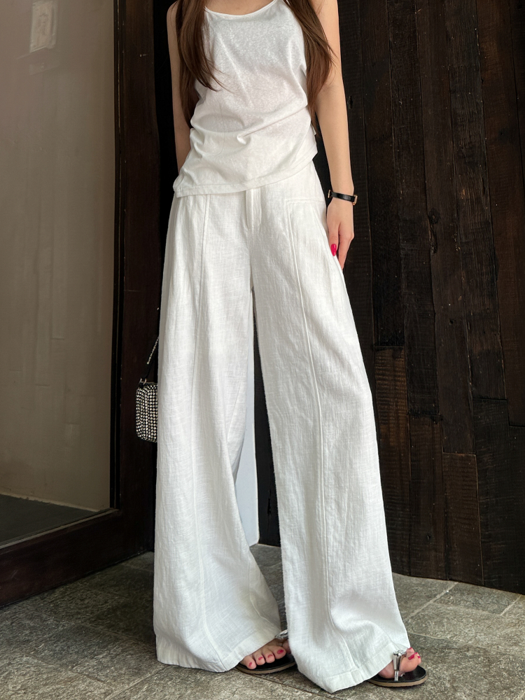 レディースワイドパンツ 麻素材のゆったりワイドパンツ