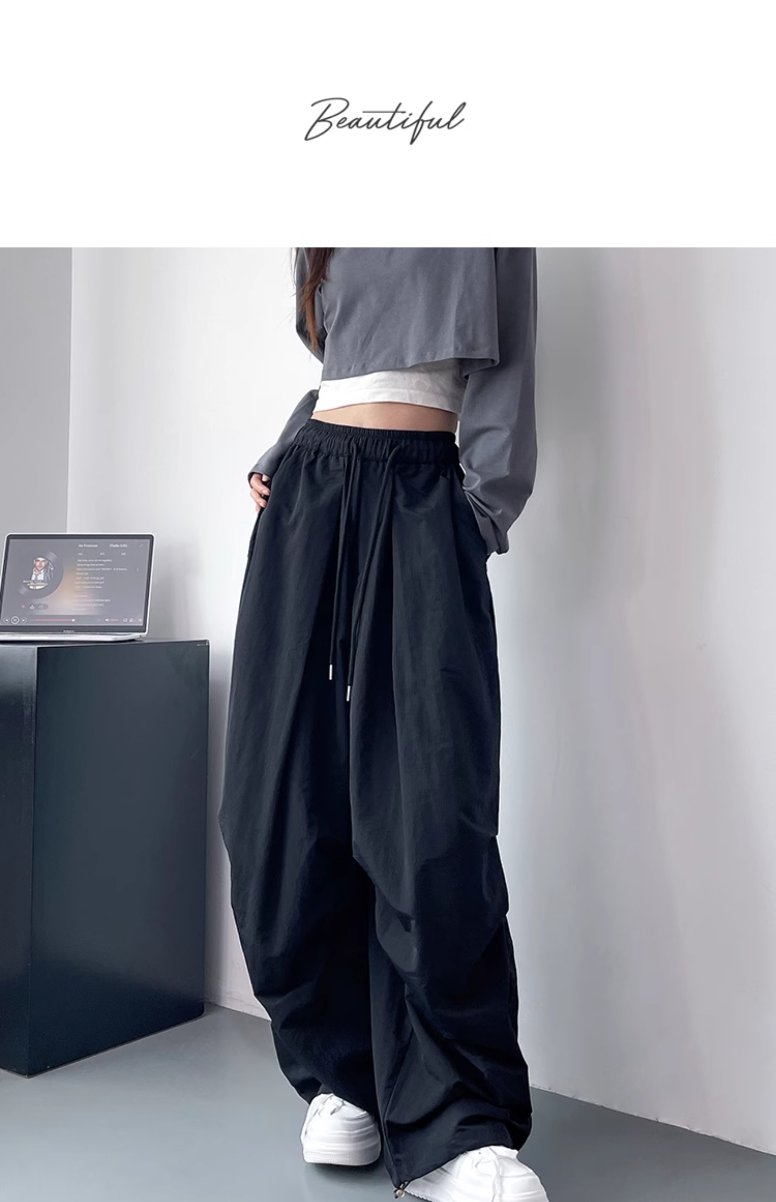レディースワイドパンツ ドレープシルエット ギャザーパンツ