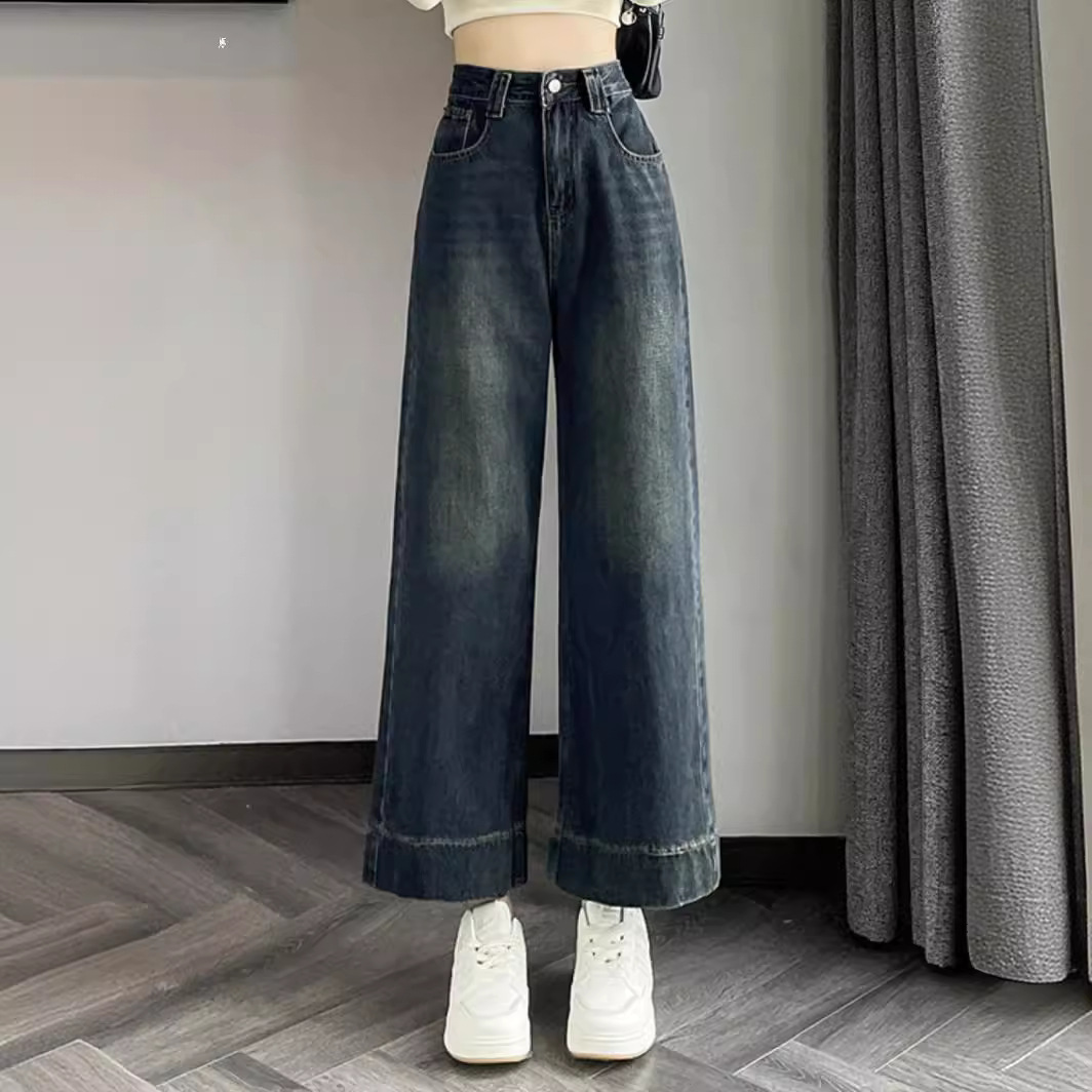 レディースワイドパンツ ウエストすっきりシルエットワイドデニム