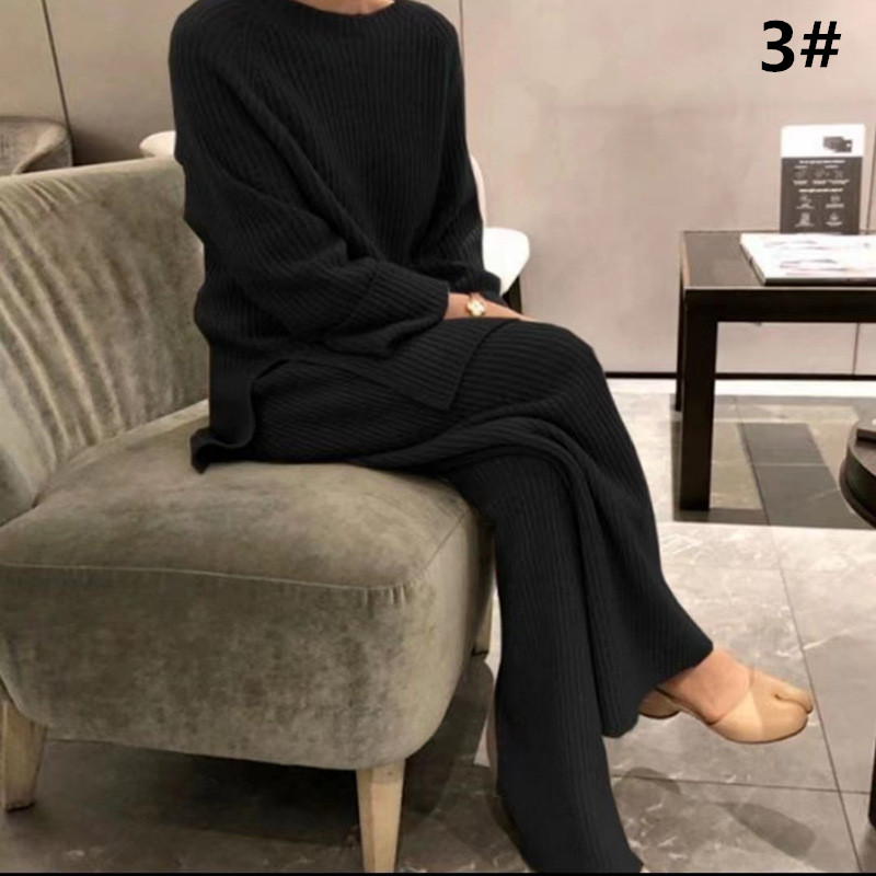 レディースワイドパンツ 2025年新作韓国風ニット上下セットアップ