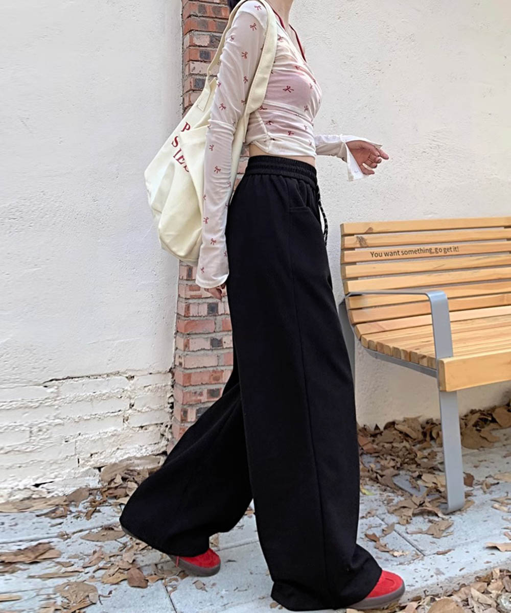レディースワイドパンツ ゆったり美脚スウェットワイドパンツ