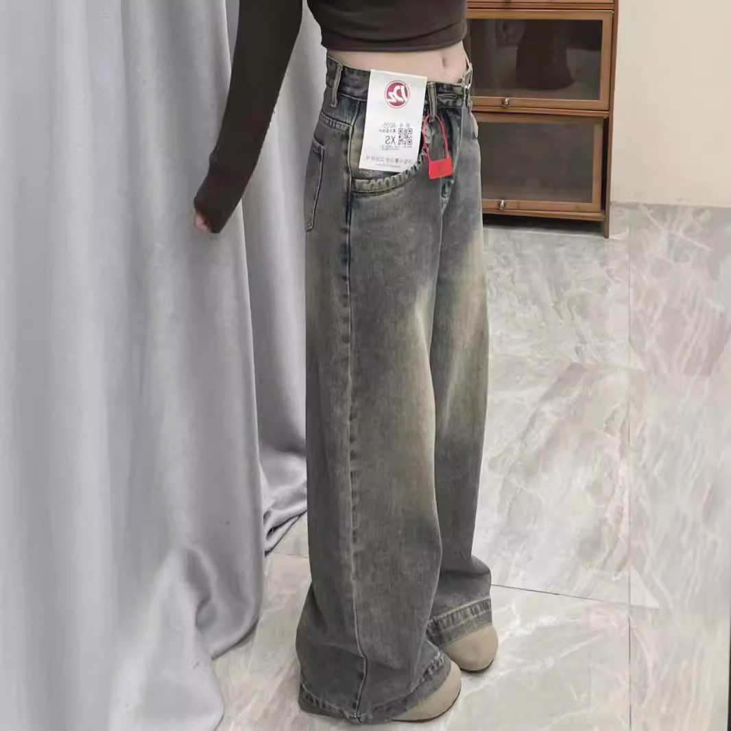 ゆったりデニムワイドパンツ ウォッシュ加工