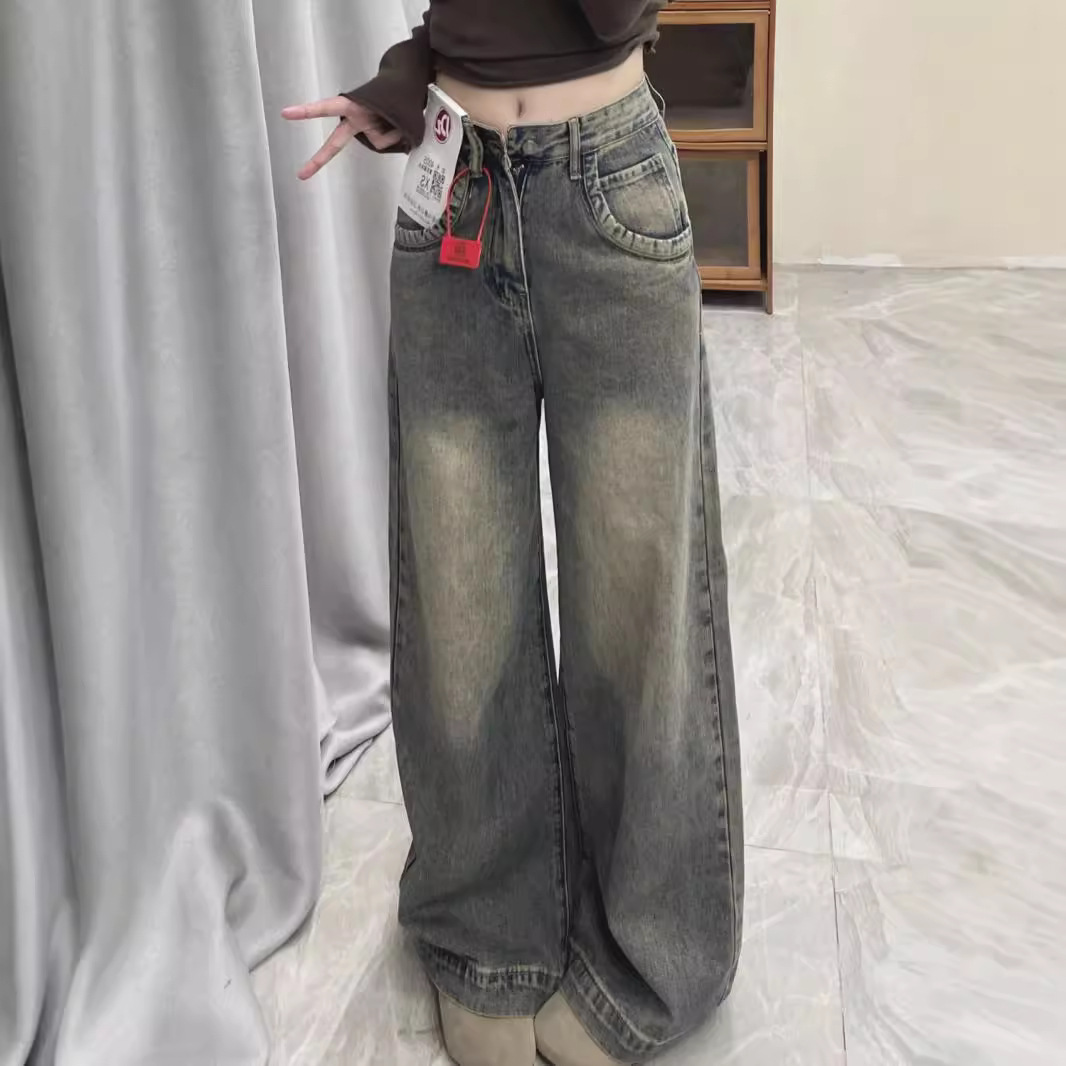 ゆったりデニムワイドパンツ ウォッシュ加工