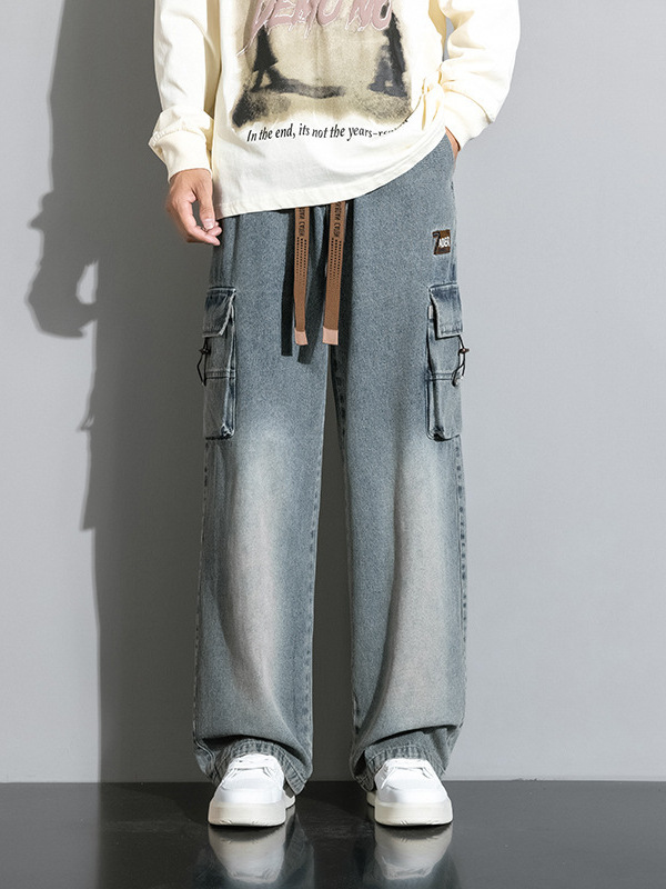 デニムワイドパンツ ゆったりウエストルーズデニムパンツ