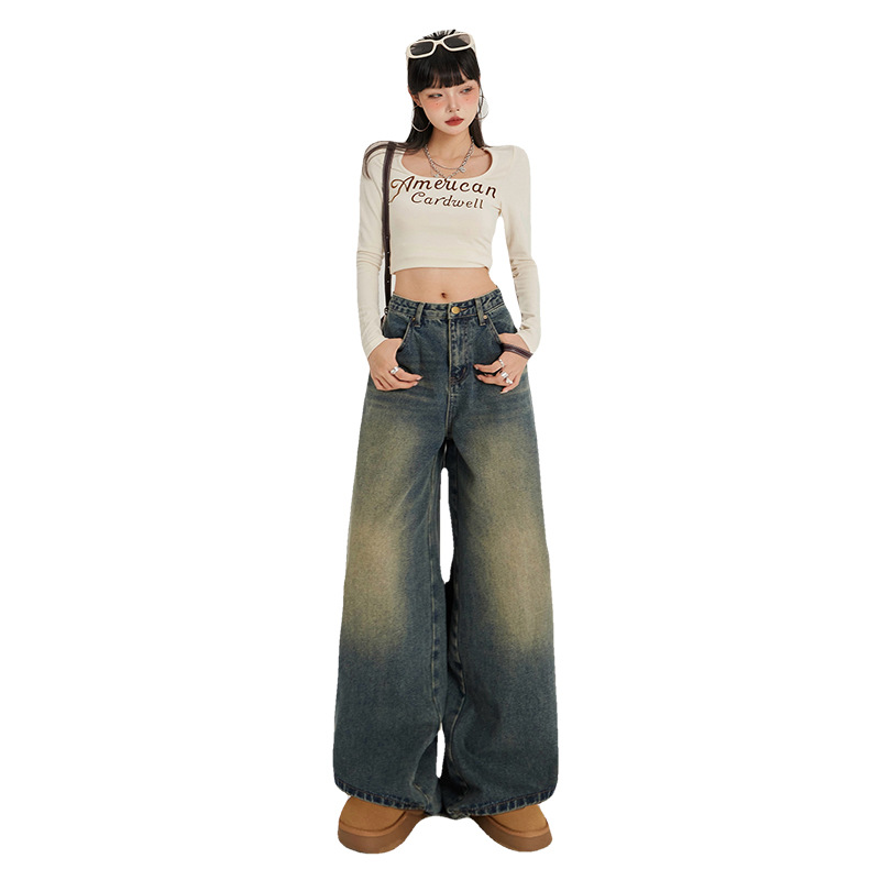 ゆったりシルエット デニムワイドパンツ
