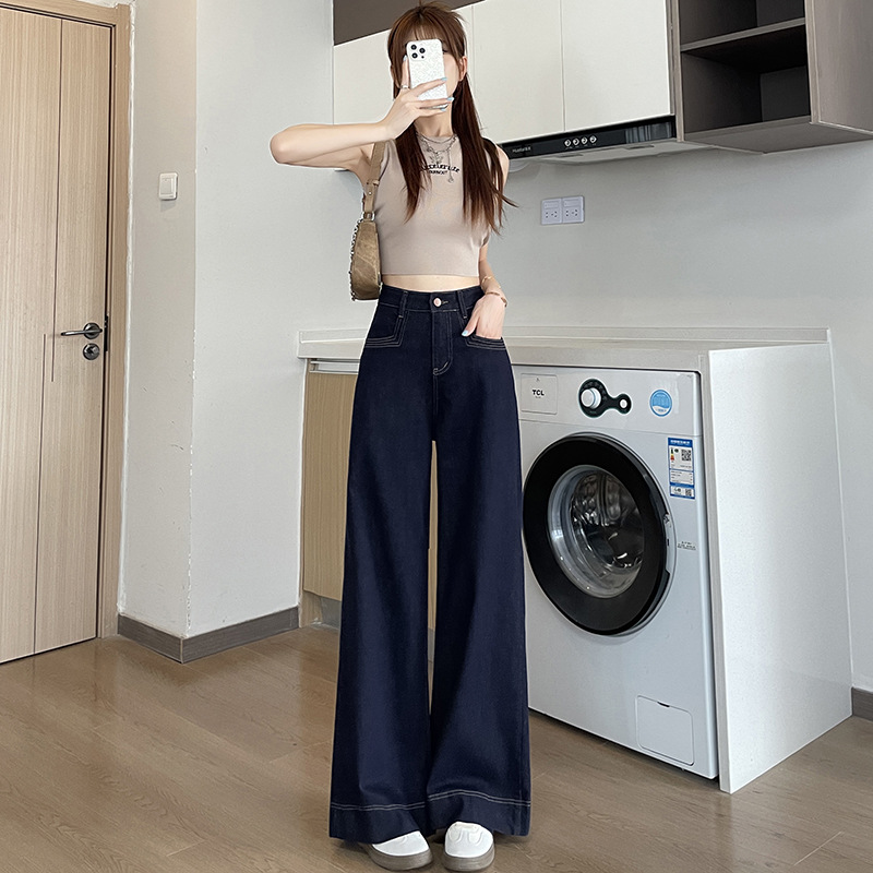 ハイウエストロング丈デニムワイドパンツ
