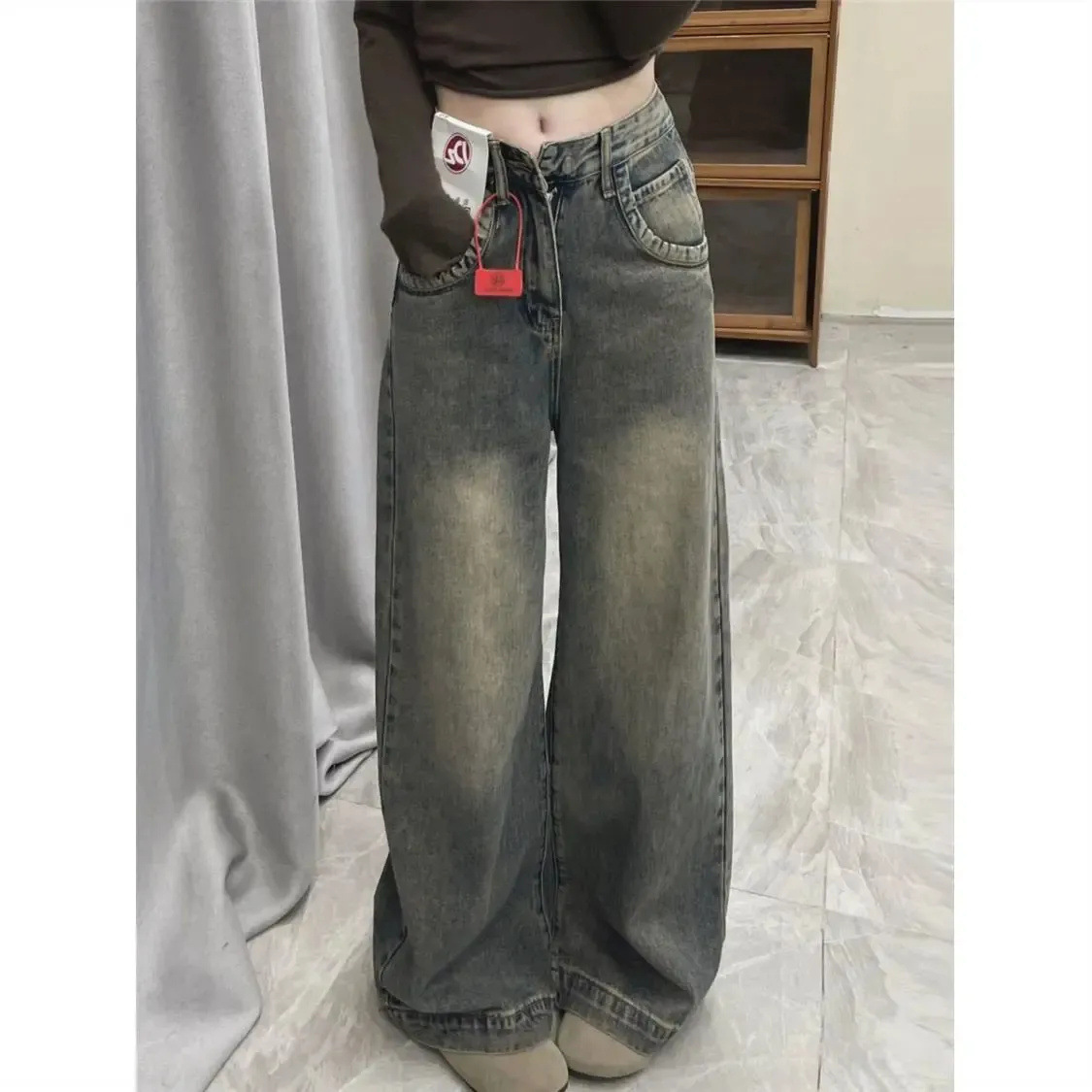 ゆったりデニムワイドパンツ ウォッシュ加工