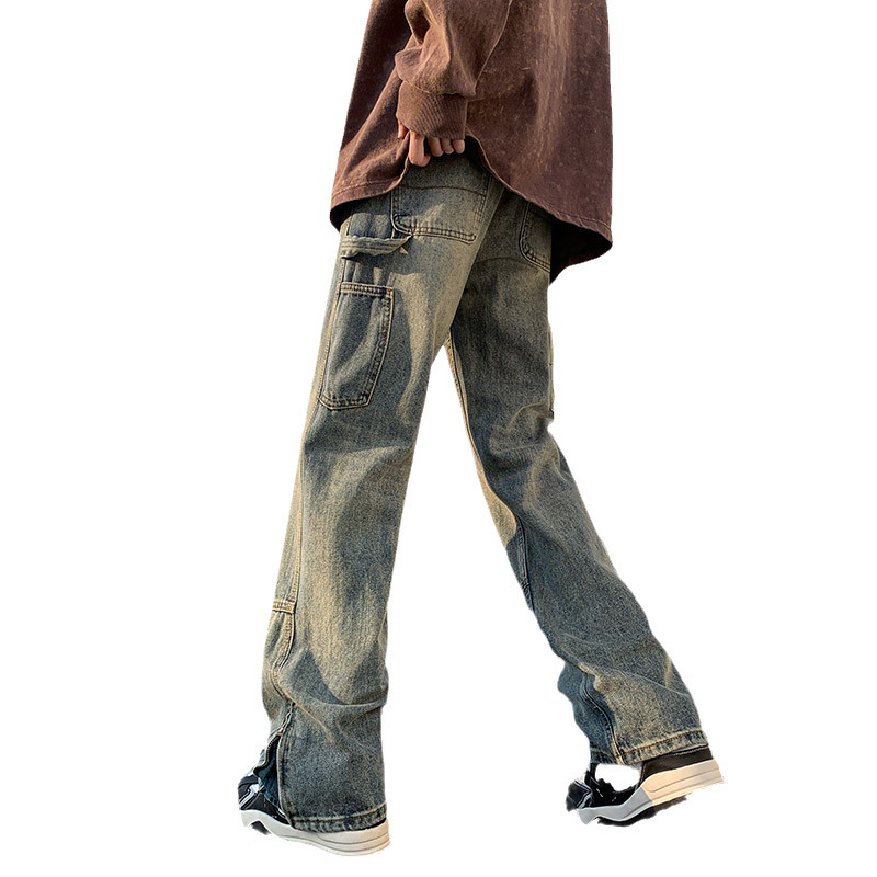 デニムワイドパンツ ジッパー付きストレートワイドパンツ