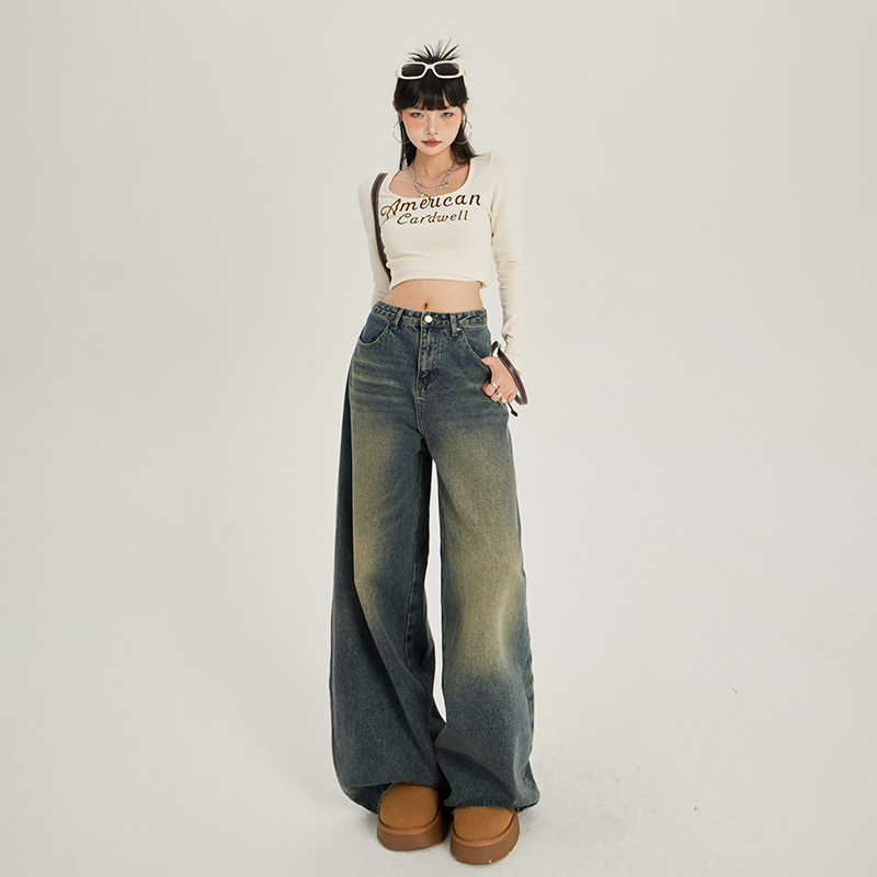 ゆったりシルエット デニムワイドパンツ