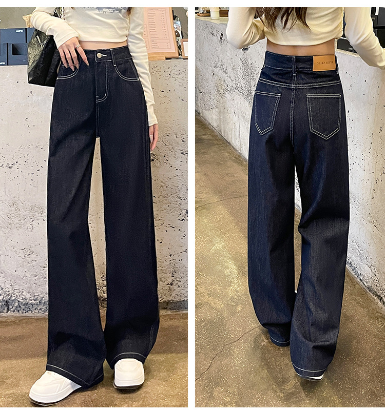 すっきりシルエット 脚長デニムワイドパンツ