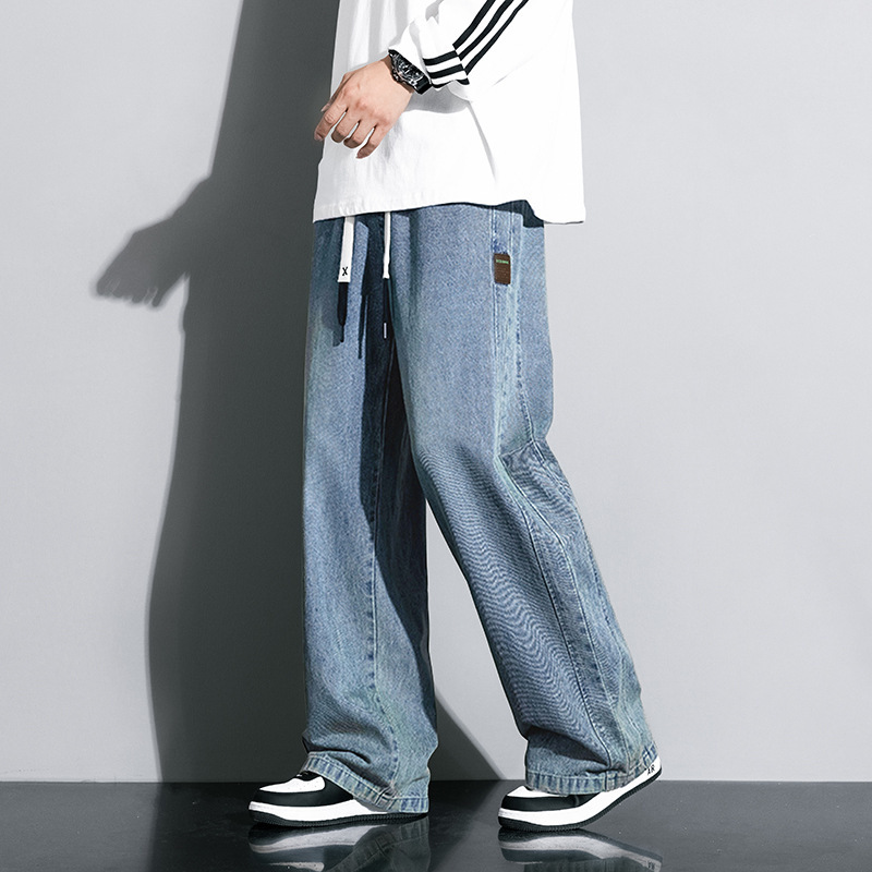 デニムワイドパンツ ゆったりウエストルーズデニムパンツ