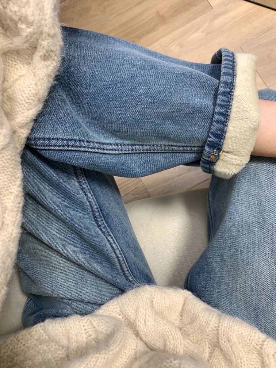 デニムワイドパンツ 裏ボア付きあったかデニムパンツ