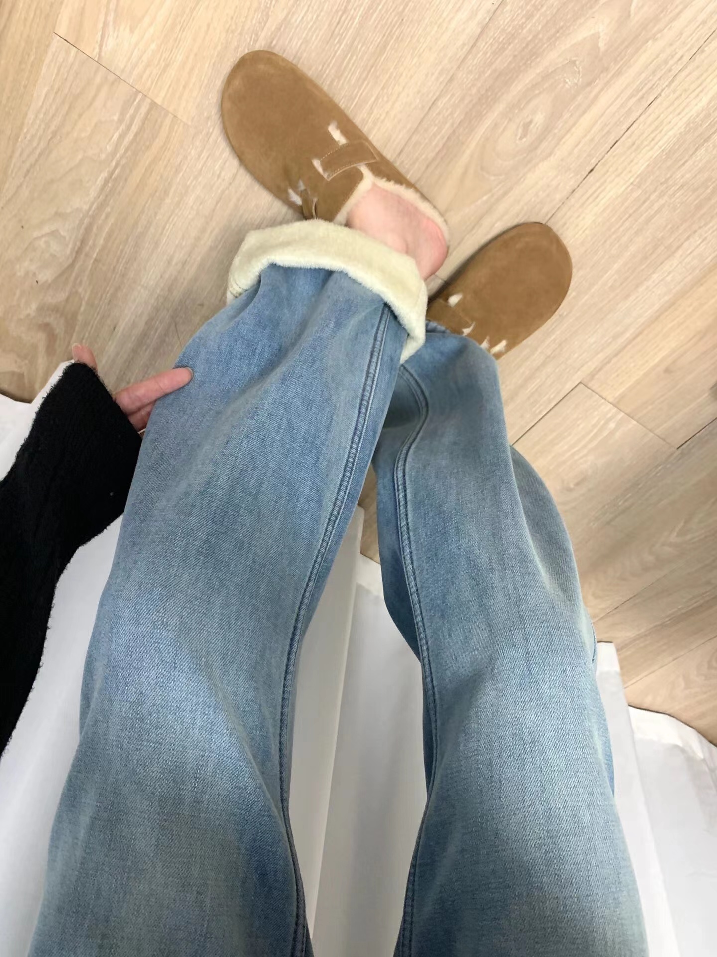 デニムワイドパンツ 裏ボア付きあったかデニムパンツ