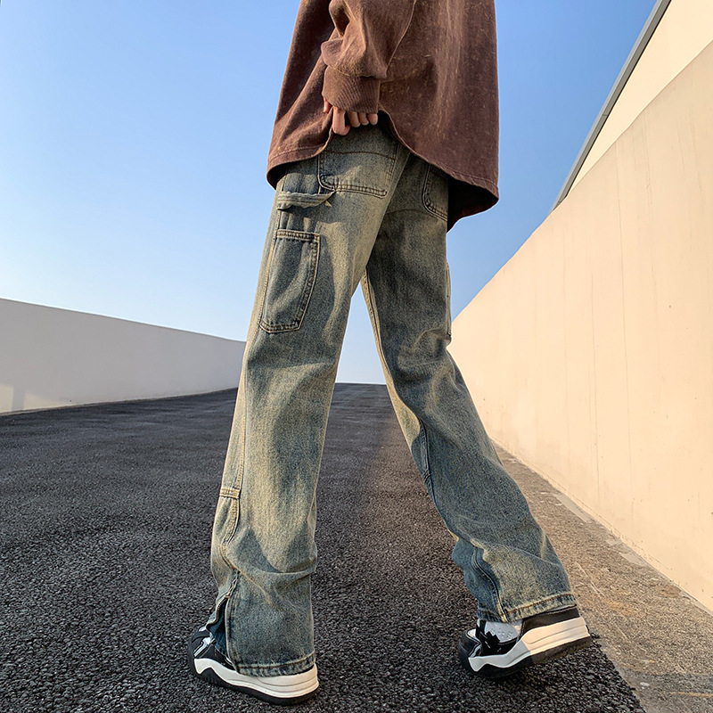 デニムワイドパンツ ジッパー付きストレートワイドパンツ