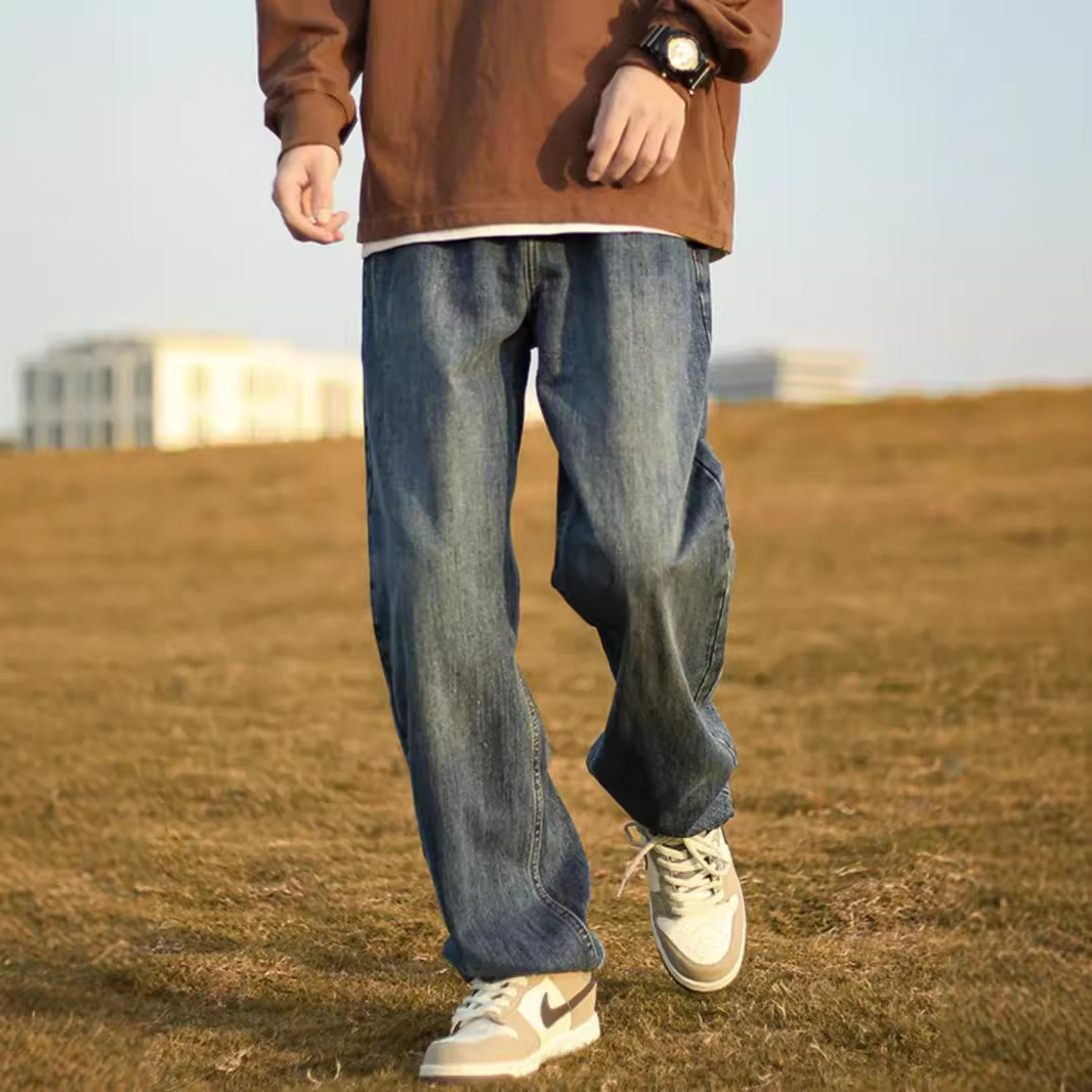 デニムワイドパンツ ゆったりデニムワイドストレートパンツ