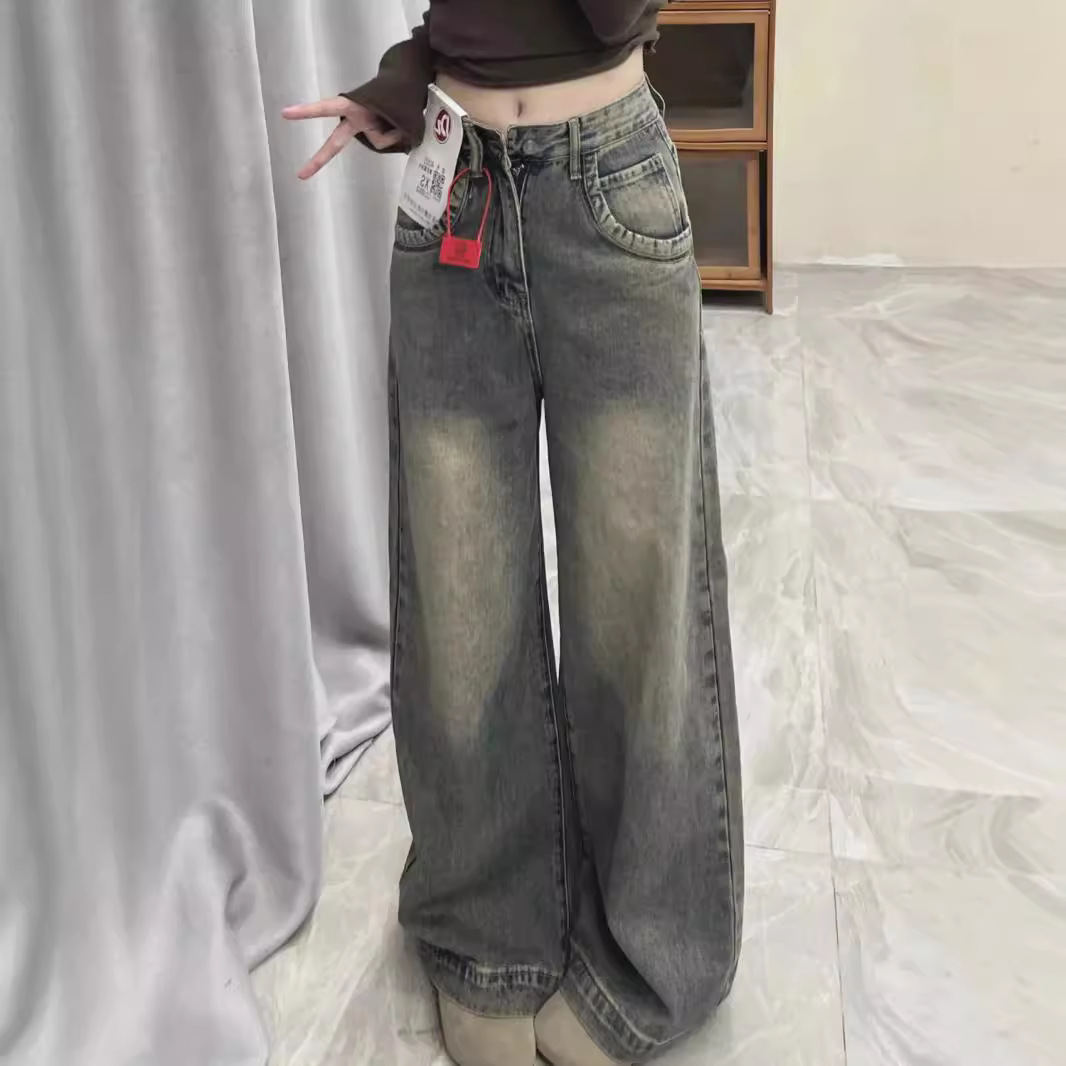 ゆったりデニムワイドパンツ ウォッシュ加工