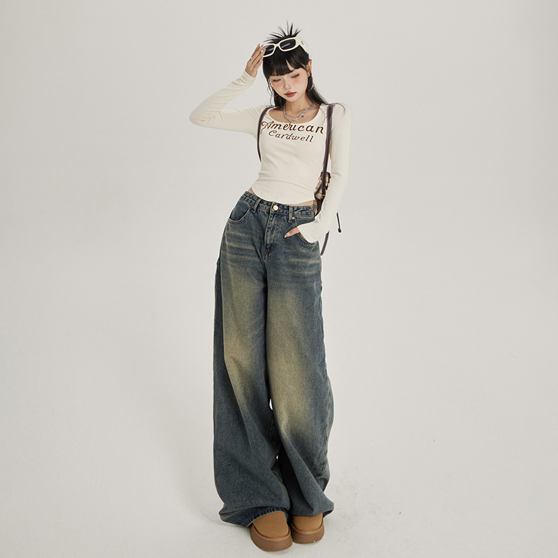 ゆったりシルエット デニムワイドパンツ
