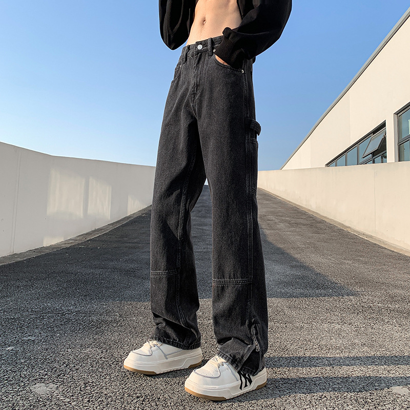 デニムワイドパンツ ジッパー付きストレートワイドパンツ