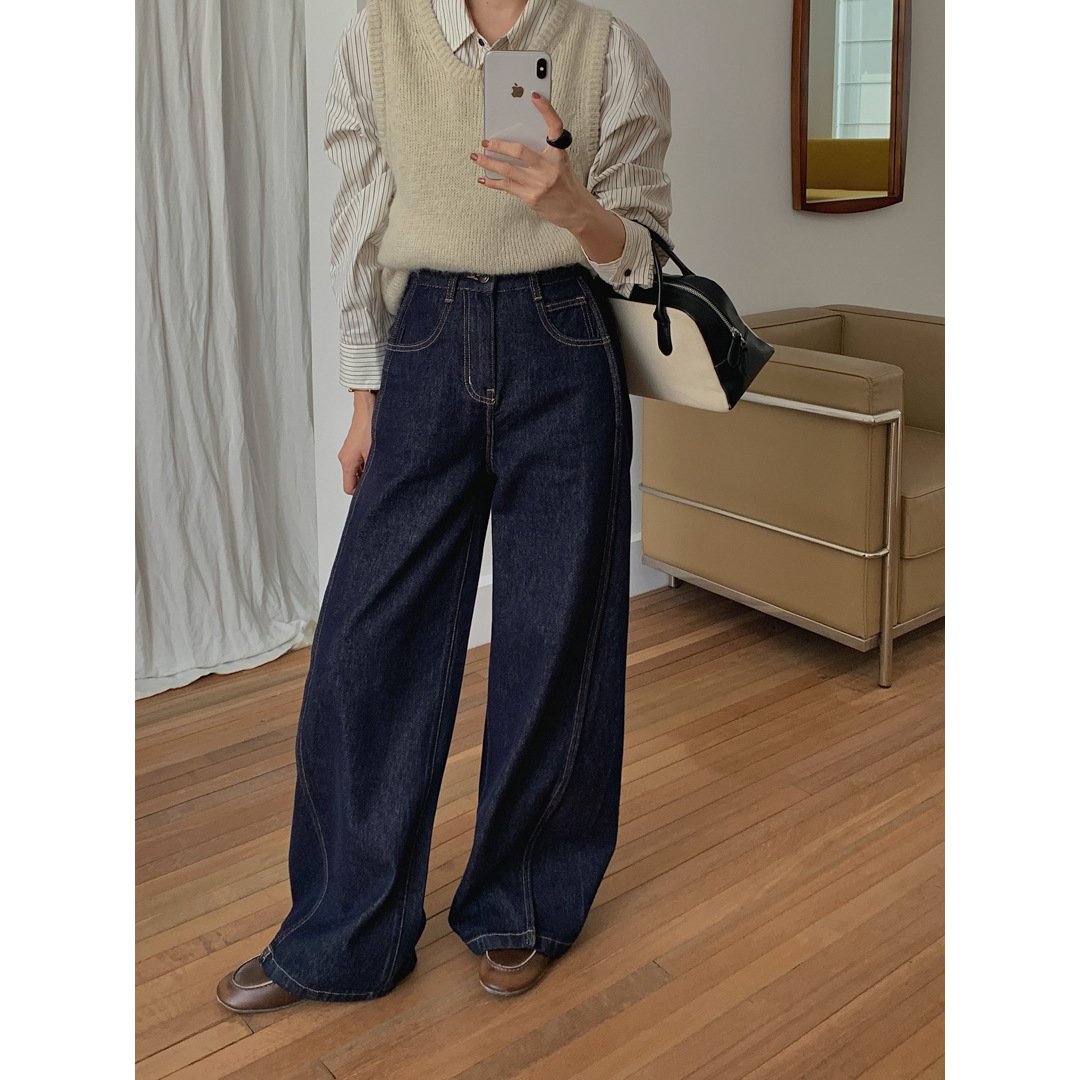 デニムワイドパンツ ワイドストレートヴィンテージデニム