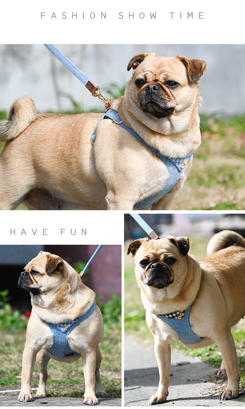 犬 ハーネス デニムとギンガムの優美なハーネス