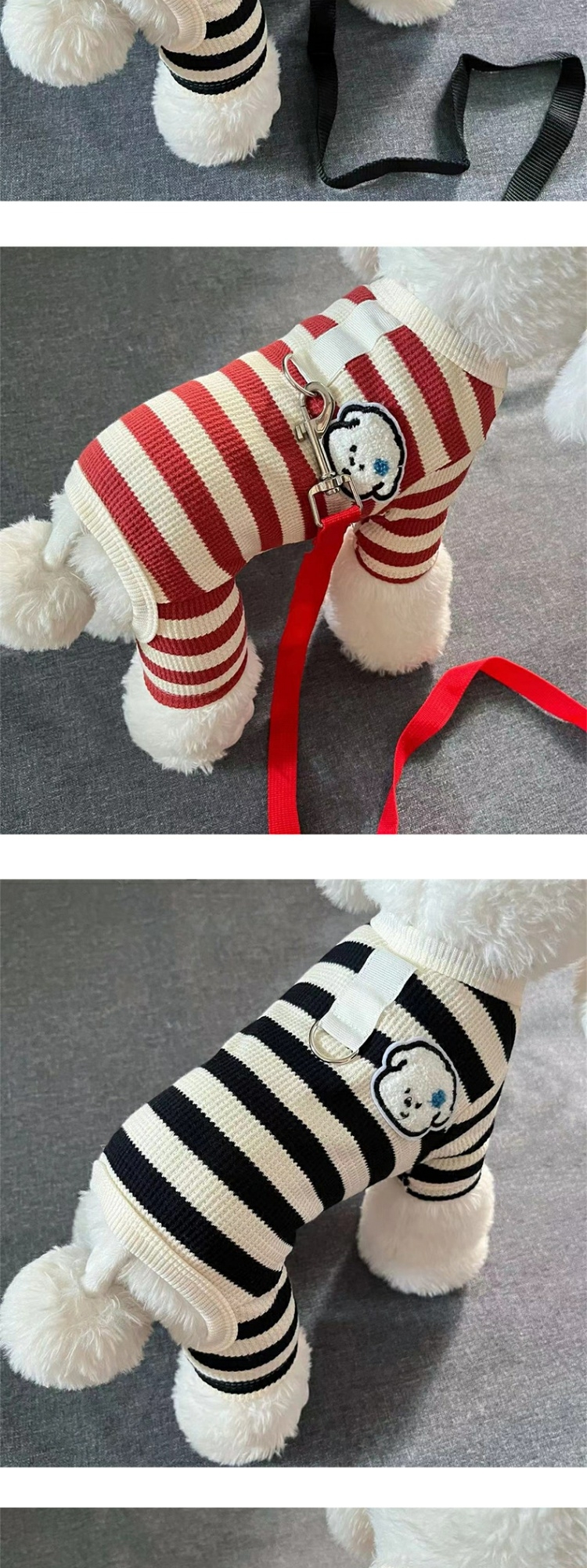 犬 ハーネス ボーダー柄わんちゃんパッチ付きハーネス