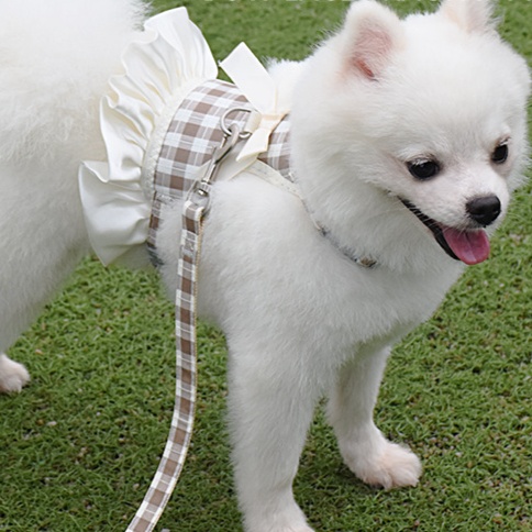 犬 ハーネス リボン付きチェック柄お散歩ハーネス
