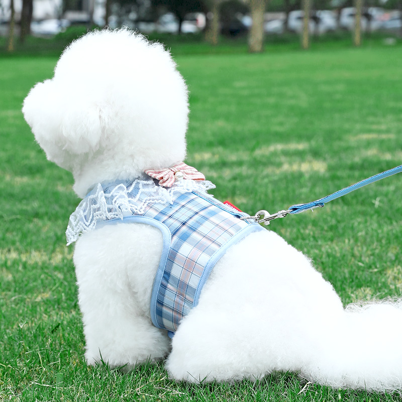 犬 ハーネス フリルレース付き 格子柄ハーネス
