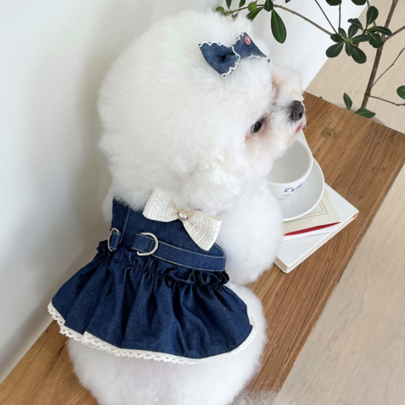 犬 ハーネス 優美なリボン付きフリルワンピース型ハーネス