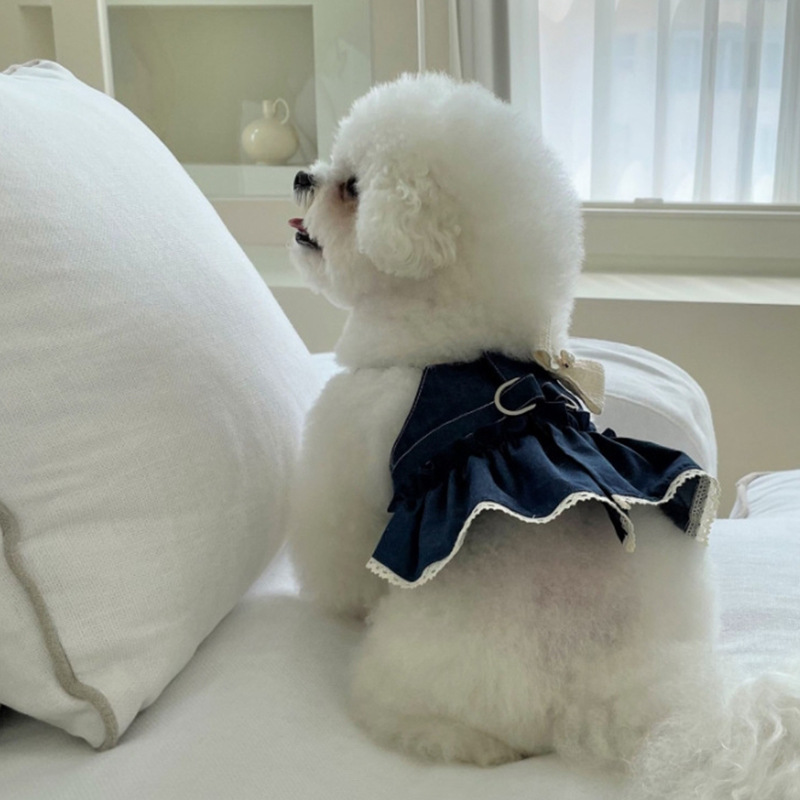 犬 ハーネス 優美なリボン付きフリルワンピース型ハーネス