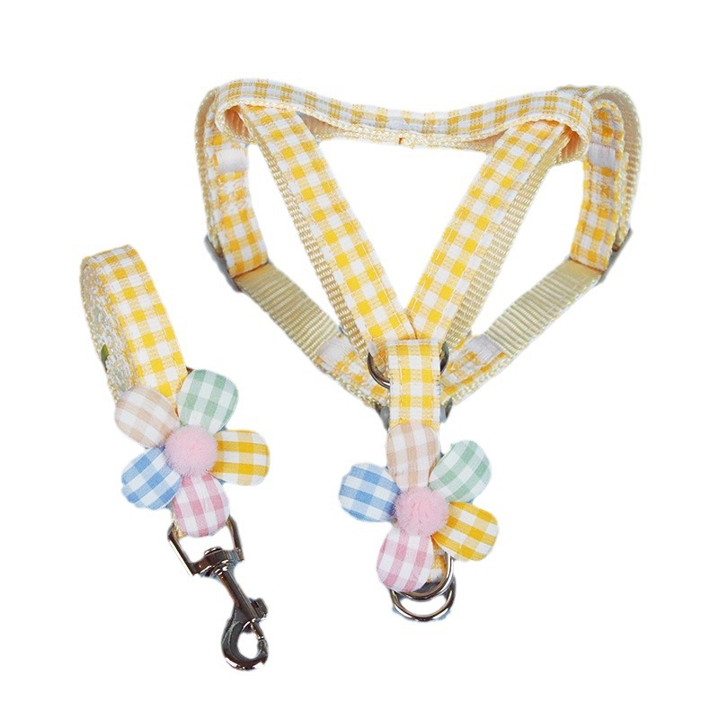 犬 ハーネス お花のチェック柄 かわいいペット用ハーネス