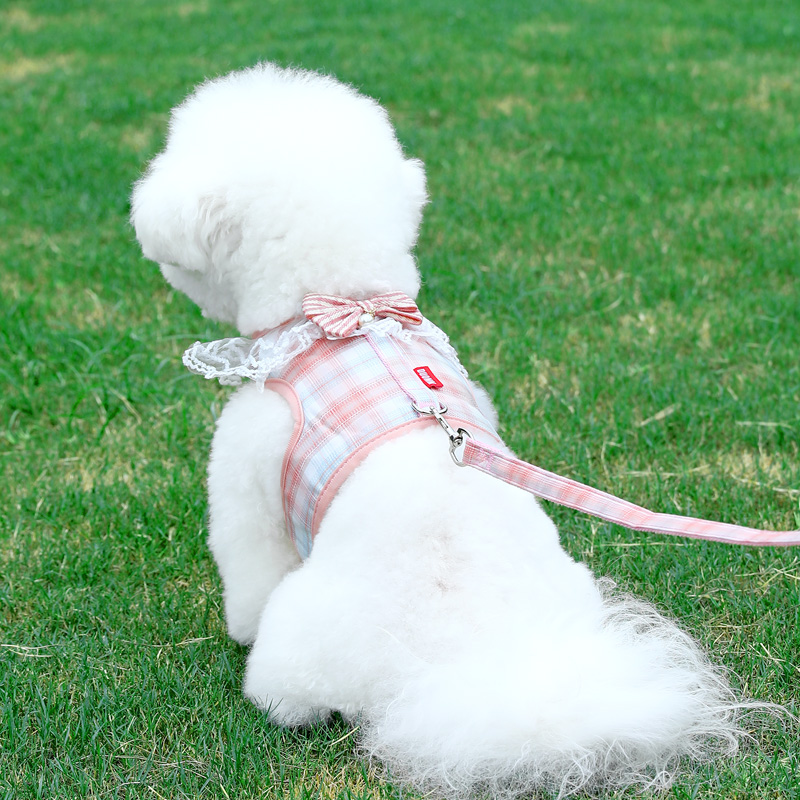 犬 ハーネス フリルレース付き 格子柄ハーネス