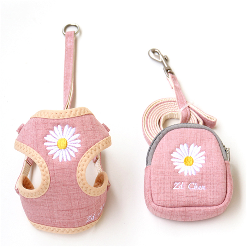 犬 ハーネス かわいい小花刺繍のペットハーネス
