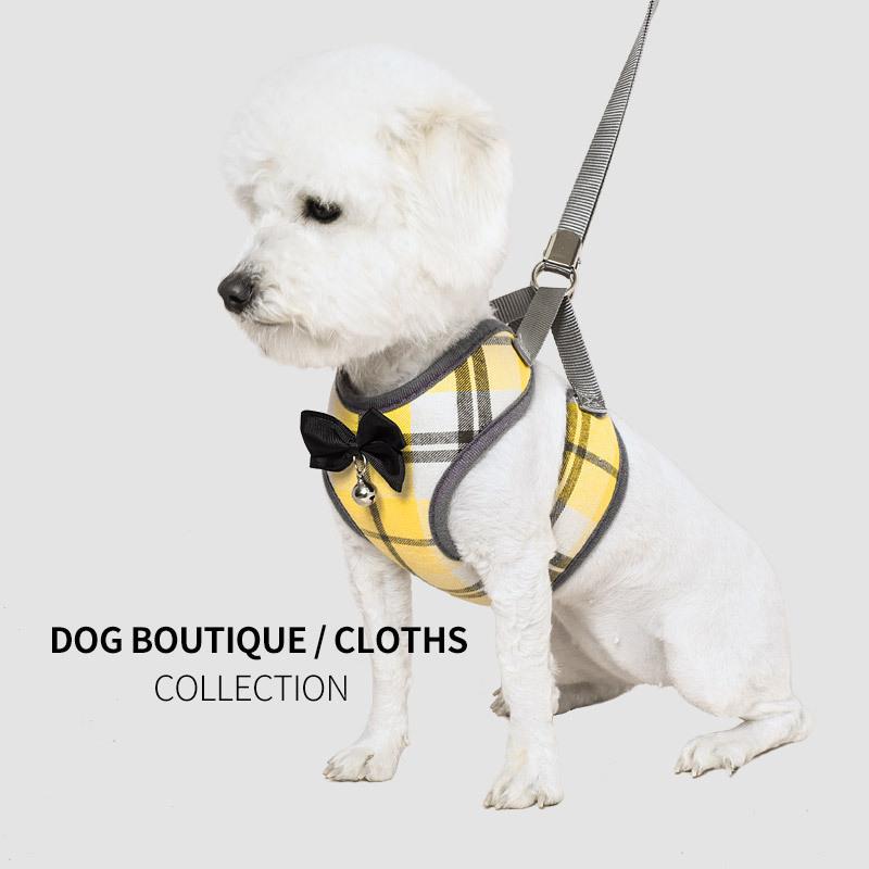 犬 ハーネス 上品なチェック柄リボン付きハーネス