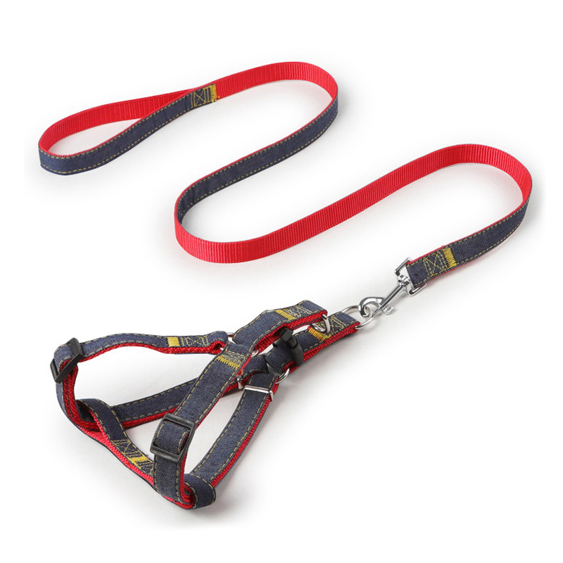 犬 ハーネス デニム調やわらかハーネスセット
