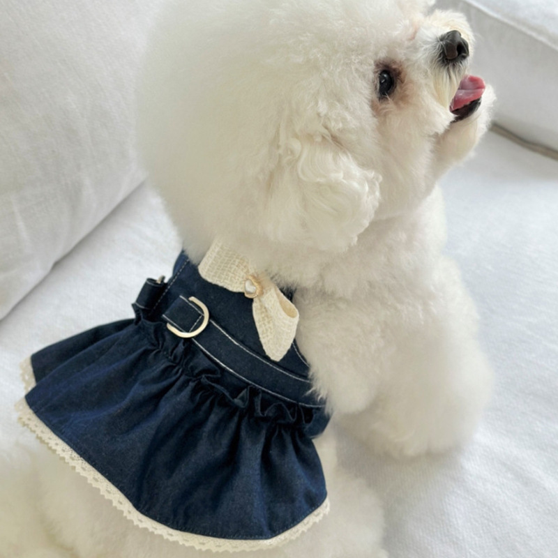 犬 ハーネス 優美なリボン付きフリルワンピース型ハーネス