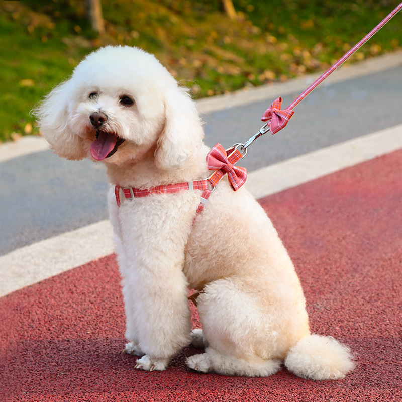犬 ハーネス リボン付きチェック柄ハーネス