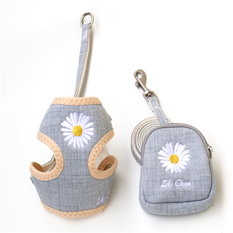 犬 ハーネス かわいい小花刺繍のペットハーネス
