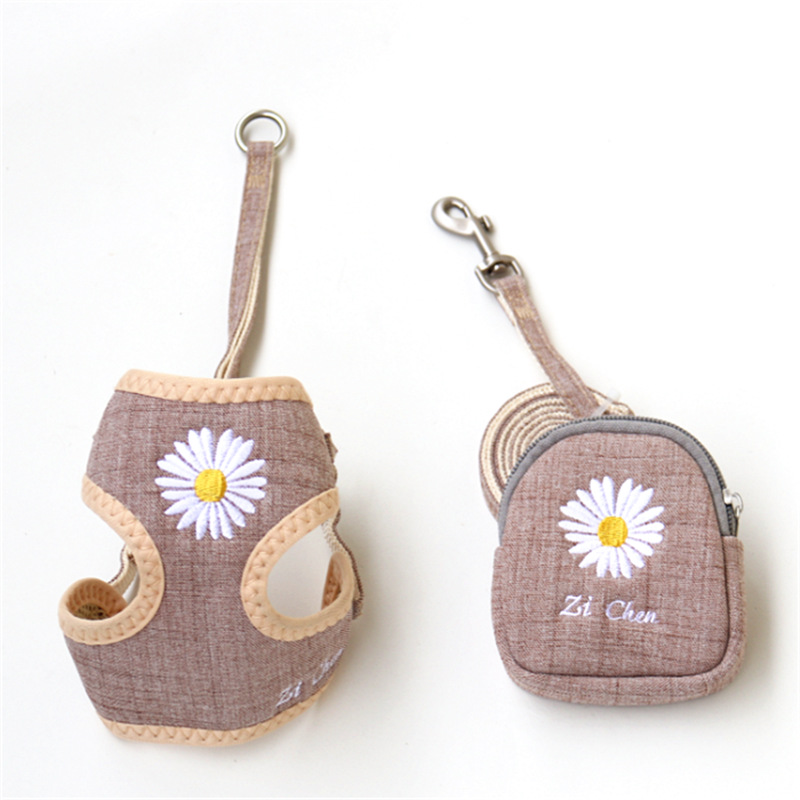 犬 ハーネス かわいい小花刺繍のペットハーネス