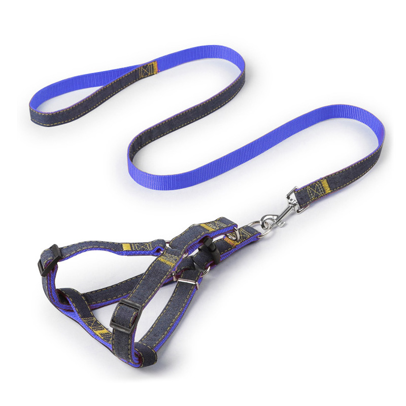 犬 ハーネス デニム調やわらかハーネスセット